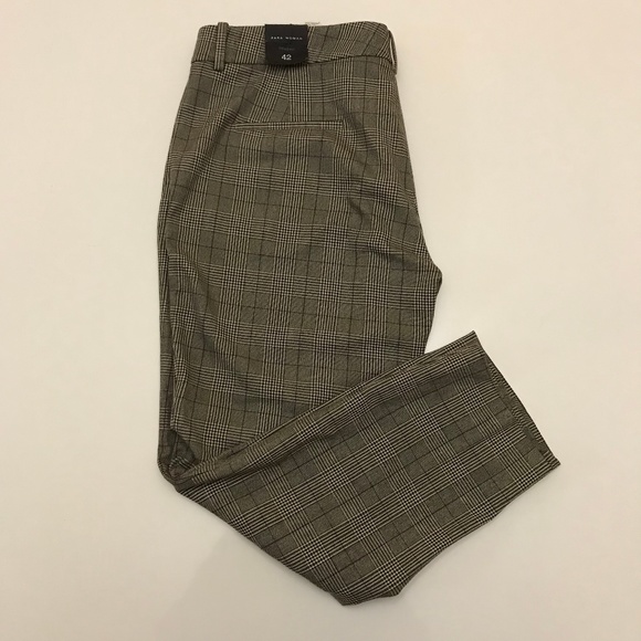 NWT Zara Woman Chino Fit Glen Plaid Checkered Pants Waist 36 - Picture 1 of 14